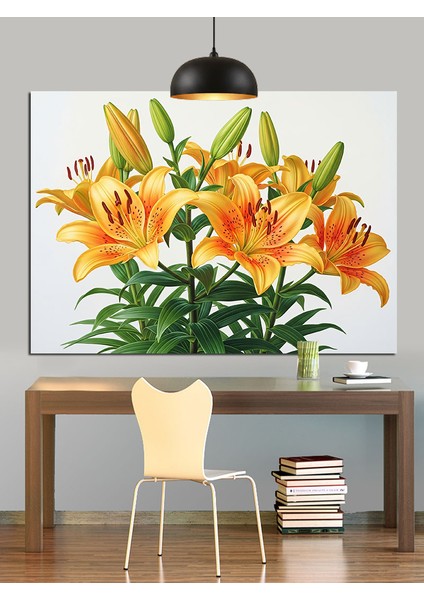 Turuncu Zambak Çiçek Buketi Dekoratif Kanvas - Mdf Ahşap Tablo