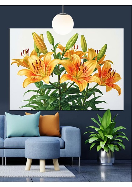 Turuncu Zambak Çiçek Buketi Dekoratif Kanvas - Mdf Ahşap Tablo fiyatları
