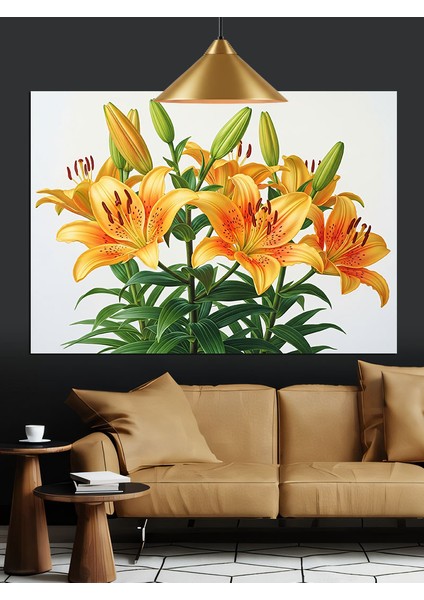 Turuncu Zambak Çiçek Buketi Dekoratif Kanvas - Mdf Ahşap Tablo modelleri