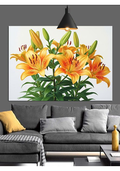 Turuncu Zambak Çiçek Buketi Dekoratif Kanvas - Mdf Ahşap Tablo fırsatları