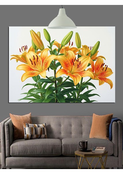 Turuncu Zambak Çiçek Buketi Dekoratif Kanvas - Mdf Ahşap Tablo indirimleri