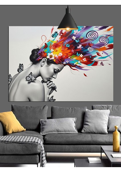 Soyut Renkli Kadın Portresi Dekoratif Kanvas - Mdf Ahşap Tablo