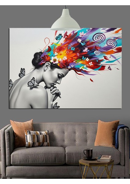 Soyut Renkli Kadın Portresi Dekoratif Kanvas - Mdf Ahşap Tablo fiyatları