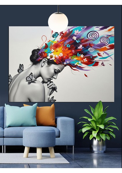 Soyut Renkli Kadın Portresi Dekoratif Kanvas - Mdf Ahşap Tablo fırsatları
