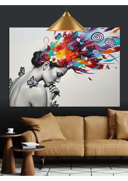Soyut Renkli Kadın Portresi Dekoratif Kanvas - Mdf Ahşap Tablo indirimleri