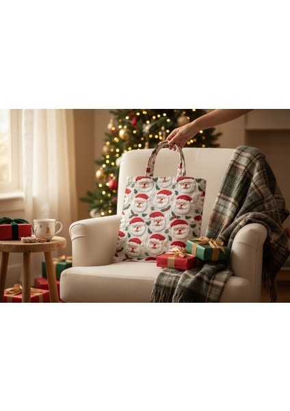 Kumaş Yeni Yıl Çantası, Bez Çanta, Hediye Poşeti, Noel Baba Çanta