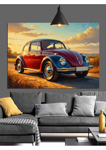 Kırmızı Klasik Kaplumbağa Araba Dekoratif Kanvas - Mdf Ahşap Tablo