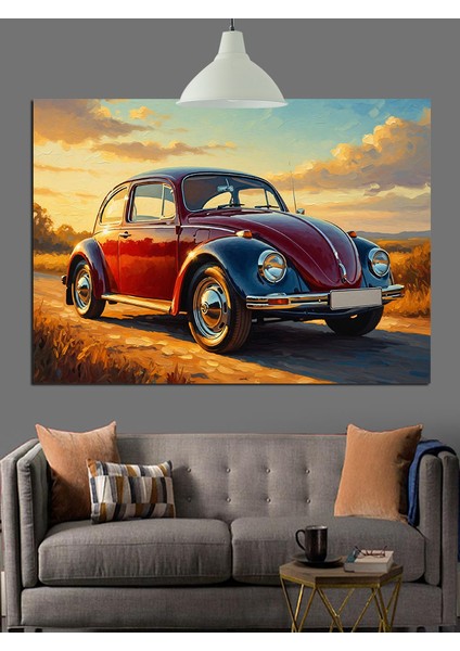 Kırmızı Klasik Kaplumbağa Araba Dekoratif Kanvas - Mdf Ahşap Tablo fiyatları