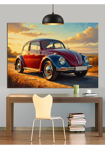 Kırmızı Klasik Kaplumbağa Araba Dekoratif Kanvas - Mdf Ahşap Tablo modelleri