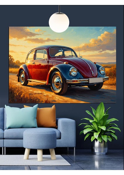 Kırmızı Klasik Kaplumbağa Araba Dekoratif Kanvas - Mdf Ahşap Tablo fırsatları