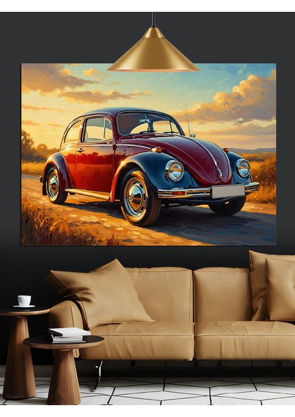 Kırmızı Klasik Kaplumbağa Araba Dekoratif Kanvas - Mdf Ahşap Tablo indirimleri