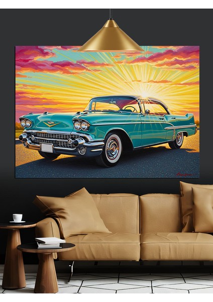 Mavi Klasik Araba Dekoratif Kanvas - Mdf Ahşap Tablo fiyatları