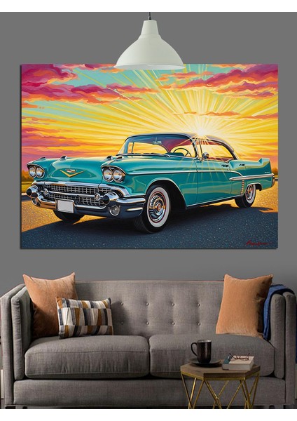 Mavi Klasik Araba Dekoratif Kanvas - Mdf Ahşap Tablo fırsatları