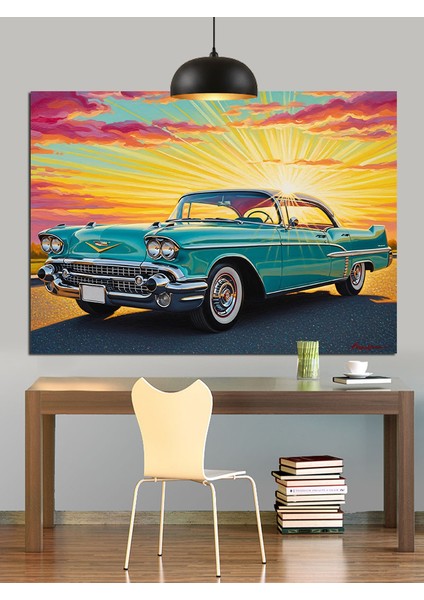 Mavi Klasik Araba Dekoratif Kanvas - Mdf Ahşap Tablo indirimleri