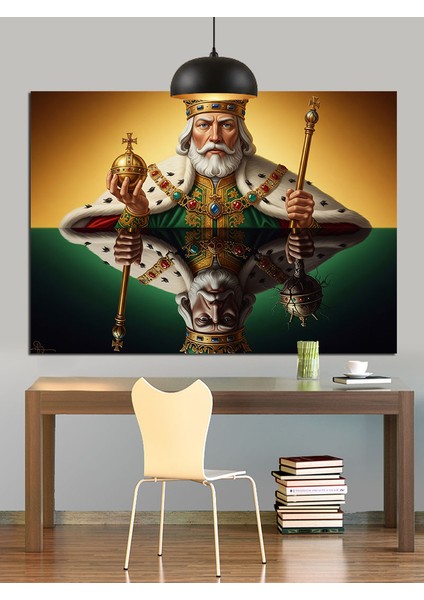 Kral ve Asası Dekoratif Kanvas - Mdf Ahşap Tablo