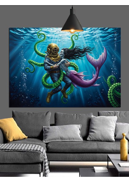 Deniz Kızı Ahtapot Figürü Dekoratif Kanvas - Mdf Ahşap Tablo fiyatları