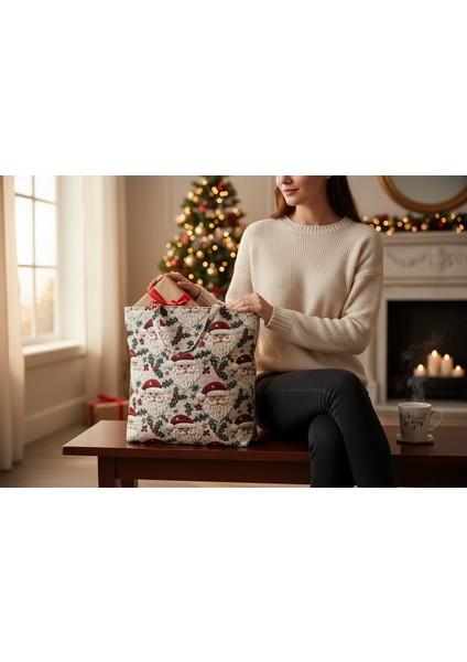 Kumaş Yeni Yıl Çantası, Bez Çanta, Hediye Poşeti, Noel Baba Çanta