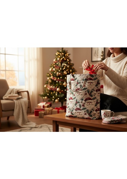 Kumaş Yeni Yıl Çantası, Bez Çanta, Hediye Poşeti, Noel Baba Çanta