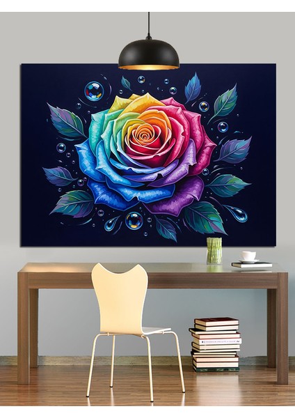 Gökkuşağı Gülü Soyut Sanat Dekoratif Kanvas - Mdf Ahşap Tablo