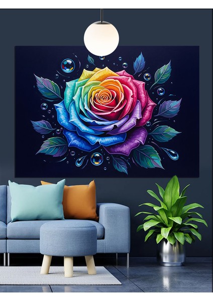 Gökkuşağı Gülü Soyut Sanat Dekoratif Kanvas - Mdf Ahşap Tablo fiyatları