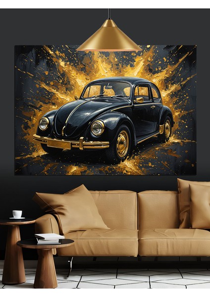 Siyah Klasik Araba Şehir Dekoratif Kanvas - Mdf Ahşap Tablo fiyatları
