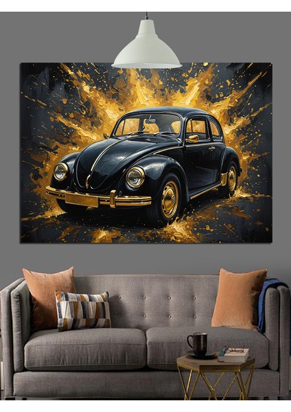 Siyah Klasik Araba Şehir Dekoratif Kanvas - Mdf Ahşap Tablo fırsatları