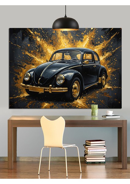 Siyah Klasik Araba Şehir Dekoratif Kanvas - Mdf Ahşap Tablo indirimleri