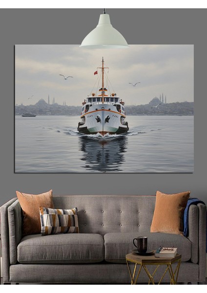 Denizde Gemi Yüzen Tekne Dekoratif Kanvas - Mdf Ahşap Tablo fırsatları