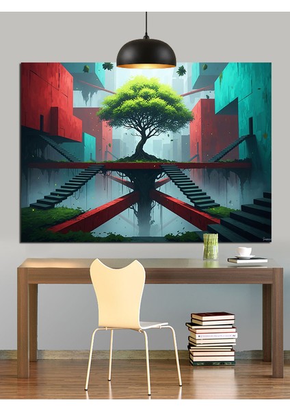 Hayat Ağacı Soyut Sanat Dekoratif Kanvas - Mdf Ahşap Tablo