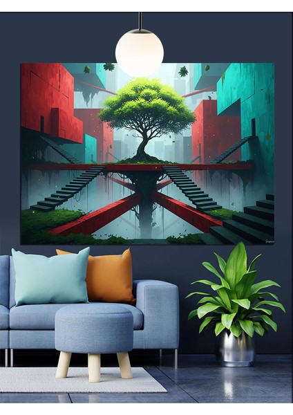 Hayat Ağacı Soyut Sanat Dekoratif Kanvas - Mdf Ahşap Tablo fiyatları