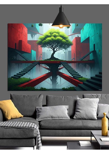 Hayat Ağacı Soyut Sanat Dekoratif Kanvas - Mdf Ahşap Tablo fırsatları