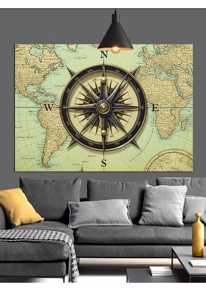Pusula Harita Retro Desen Dekoratif Kanvas - Mdf Ahşap Tablo fiyatları