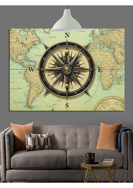 Pusula Harita Retro Desen Dekoratif Kanvas - Mdf Ahşap Tablo modelleri