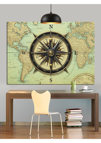 Pusula Harita Retro Desen Dekoratif Kanvas - Mdf Ahşap Tablo fırsatları