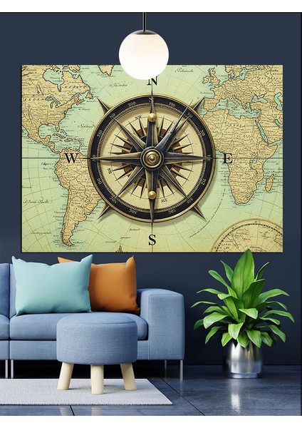 Pusula Harita Retro Desen Dekoratif Kanvas - Mdf Ahşap Tablo indirimleri