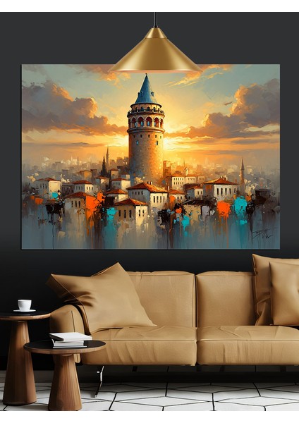 Galata Kulesi Etrafında Evler Dekoratif Kanvas - Mdf Ahşap Tablo fiyatları