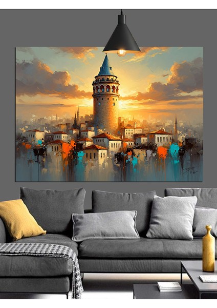 Galata Kulesi Etrafında Evler Dekoratif Kanvas - Mdf Ahşap Tablo modelleri