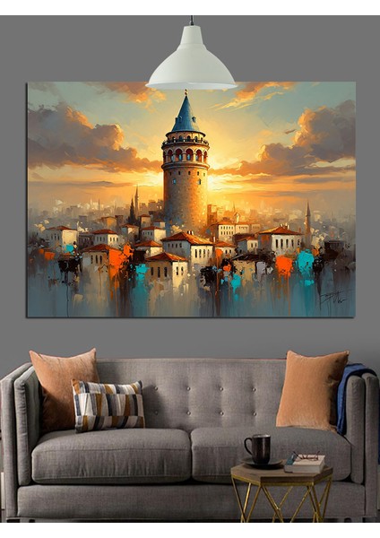 Galata Kulesi Etrafında Evler Dekoratif Kanvas - Mdf Ahşap Tablo fırsatları