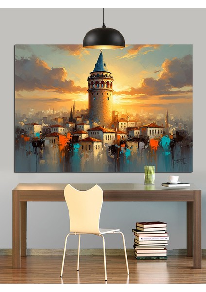 Galata Kulesi Etrafında Evler Dekoratif Kanvas - Mdf Ahşap Tablo indirimleri