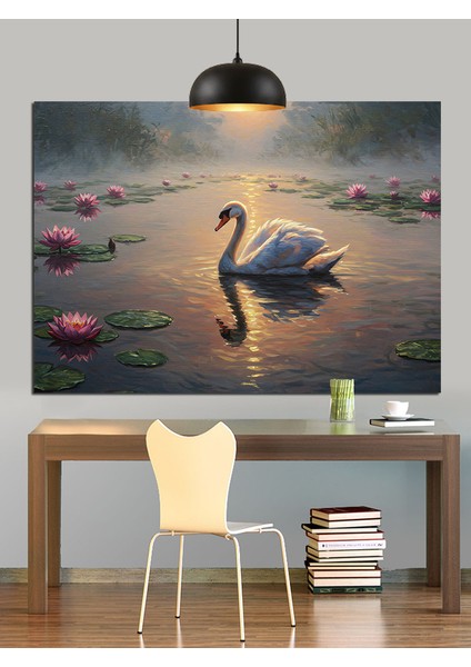 Gölde Yüzen Beyaz Kuğu Dekoratif Kanvas - Mdf Ahşap Tablo fiyatları