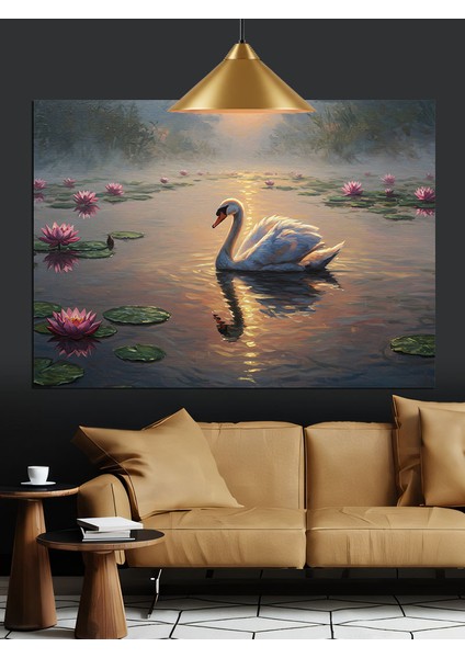 Gölde Yüzen Beyaz Kuğu Dekoratif Kanvas - Mdf Ahşap Tablo fırsatları