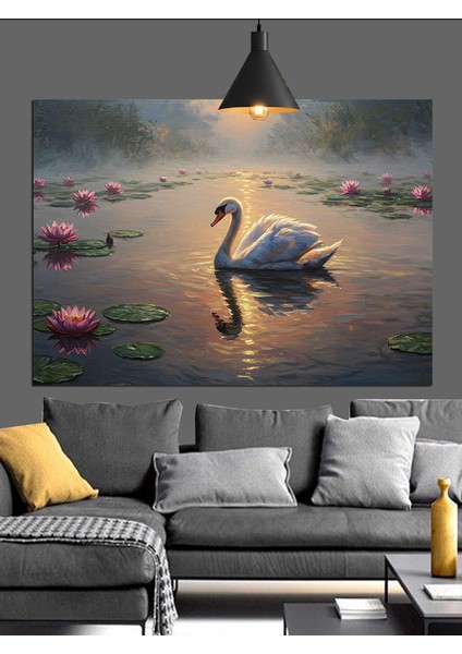 Gölde Yüzen Beyaz Kuğu Dekoratif Kanvas - Mdf Ahşap Tablo indirimleri