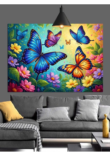 Uçan Renkli Kelebekler Figürü Dekoratif Kanvas - Mdf Ahşap Tablo