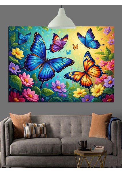 Uçan Renkli Kelebekler Figürü Dekoratif Kanvas - Mdf Ahşap Tablo fiyatları