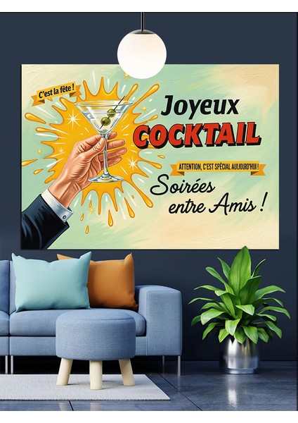 "neşeli Kokteyl" Retro Afiş Dekoratif Kanvas - Mdf Ahşap Tablo