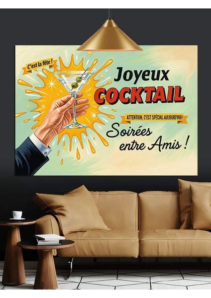 "neşeli Kokteyl" Retro Afiş Dekoratif Kanvas - Mdf Ahşap Tablo fiyatları