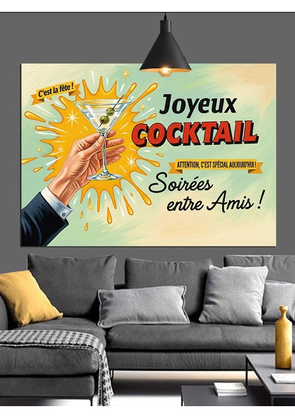 "neşeli Kokteyl" Retro Afiş Dekoratif Kanvas - Mdf Ahşap Tablo modelleri