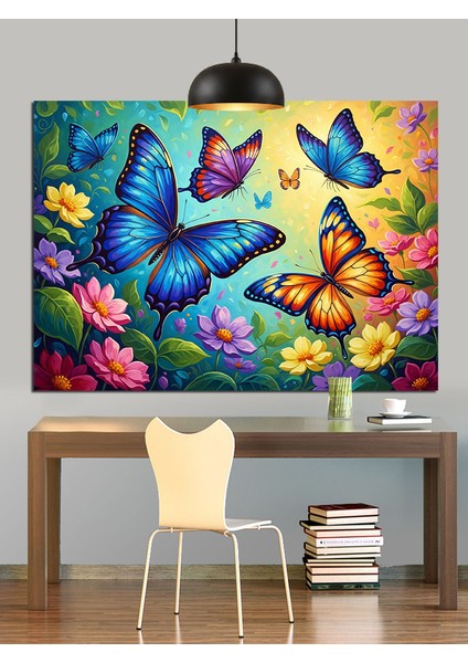 Uçan Renkli Kelebekler Figürü Dekoratif Kanvas - Mdf Ahşap Tablo modelleri