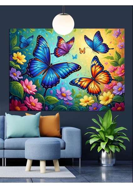 Uçan Renkli Kelebekler Figürü Dekoratif Kanvas - Mdf Ahşap Tablo fırsatları