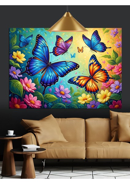 Uçan Renkli Kelebekler Figürü Dekoratif Kanvas - Mdf Ahşap Tablo indirimleri